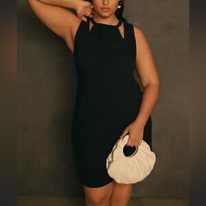 Anthropologie T.La‎ Black Sleeveless Ribbed Cut Out Midi Dress size small NEW